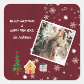 Sticker Carré Joyeux Noël Ruby Vin Famille Photo (Devant)