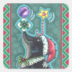 STICKER CARRÉ JOYEUX NOËL SCEAU CADEAUX D'ÉQUILIBRAGE, SUCRE DE