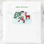 Sticker Carré Joyeux Noël ! Snowman avec amis (Sac)