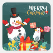 Sticker Carré Joyeux Noël, SNOWMAN ET PENGUIN'S (Devant)