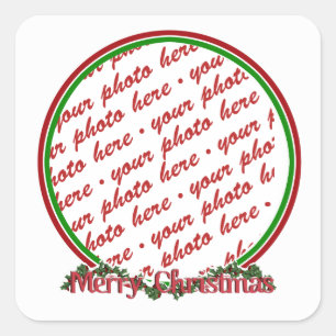 Sticker Carré Joyeux Noël Texte avec Couronne & Neige