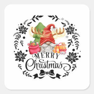 Sticker Carré Joyeux Noël Troll Noël Gnome de Noël