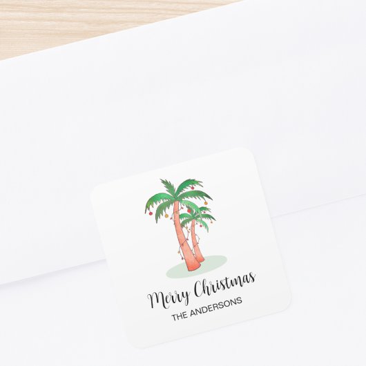 Sticker Carré Joyeux Noël Tropical Palm Tree