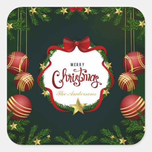 Sticker Carré Joyeux Noël vert personnalisé | Sceau à coller (Devant)
