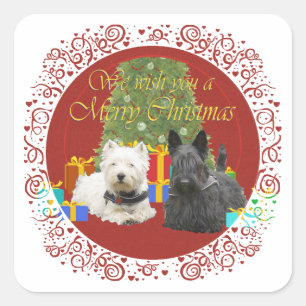 Sticker Carré Joyeux Noël Westie & Scottie