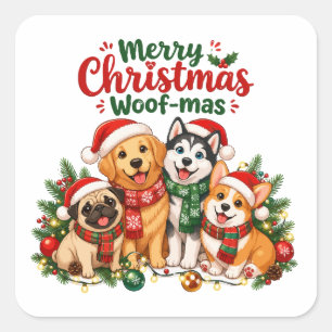 Sticker Carré Joyeux Noël Woof-mas Amoureux des Chiens