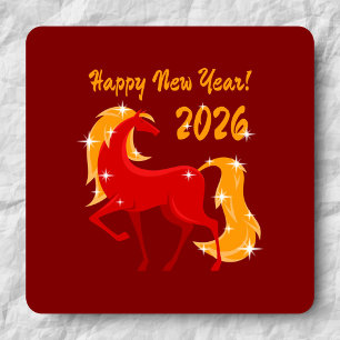 Sticker Carré Joyeux Nouvel An 2026 Fire Horse Chinese Zodiac