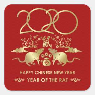 Sticker Carré Joyeux Nouvel An du Rat - 2020
