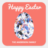 Sticker Carré Joyeux Oeuf à motif de Pâques Rouge (Devant)