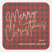 Sticker Carré Joyeux or Noël Rouge Buffle Plaid (Devant)