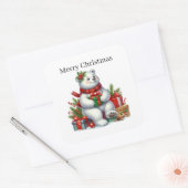 Sticker Carré Joyeux ours polaire de Noël (Enveloppe)