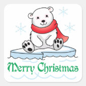 Sticker Carré Joyeux Ours polaire de Noël (Devant)