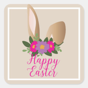 Sticker Carré Joyeux Pâques ! Bunny Ears Floral