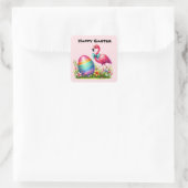 Sticker Carré Joyeux Pâques rose flamingo vacances (Sac)
