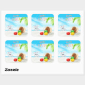 Sticker Carré Joyeux Pâques Tropical Ocean Beach Plage Côtier va (Feuille)