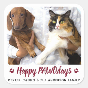 Sticker Carré Joyeux PAWlidays Amoureux des chiens chat animal p