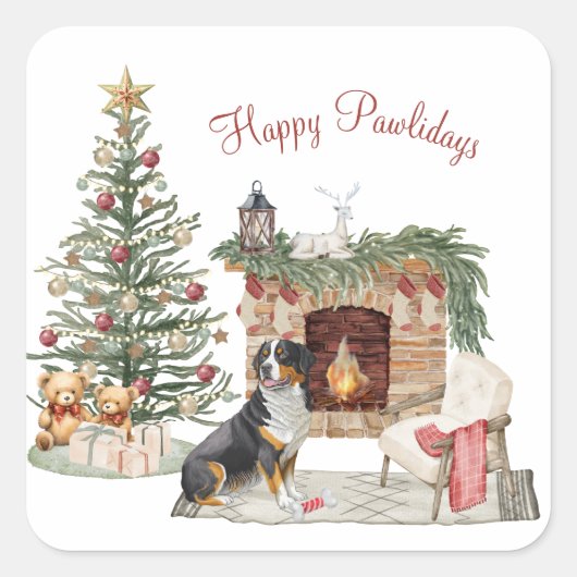 Sticker Carré Joyeux Pawlidays Chien Design - Bernese Mountain D (Devant)