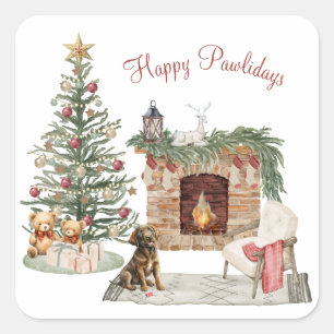 Sticker Carré Joyeux Pawlidays Conception de chien - Chocolat La