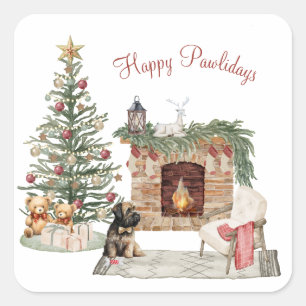 Sticker Carré Joyeux Pawlidays Design de Chien- Briard