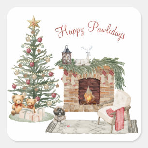 Sticker Carré Joyeux Pawlidays Design de Chien - Lhasa Apso
