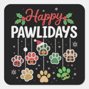 Sticker Carré Joyeux Pawlidays Drôle de Noël Patte de chien Xmas