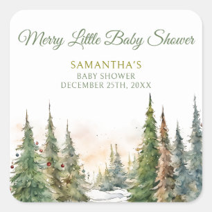 Sticker Carré Joyeux petit Baby shower d'hiver de Noël