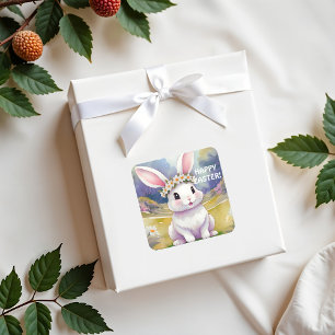 Sticker Carré Joyeux petit lapin 2, Pâques