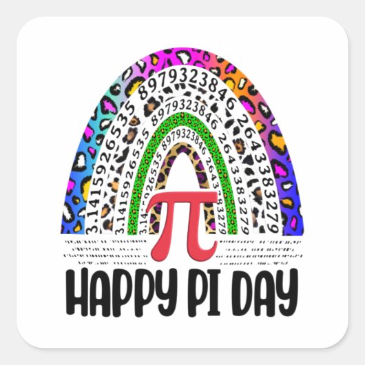 Sticker Carré Joyeux Pi Day Mathématique Leopard Rainbow (Devant)