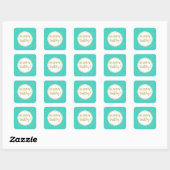 Sticker Carré Joyeux Points d'or blanc turquoise d'anniversaire (Feuille)