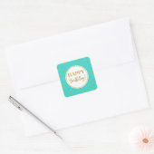 Sticker Carré Joyeux Points d'or blanc turquoise d'anniversaire (Enveloppe)