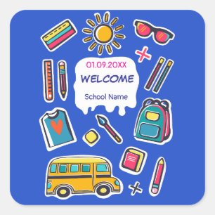 Sticker Carré Joyeux premier jour d'école BIENVENUE