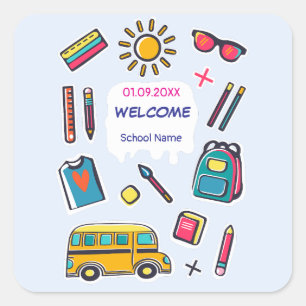 Sticker Carré Joyeux premier jour d'école BIENVENUE