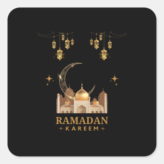Sticker Carré Joyeux Ramadan Kareem - Aïd Moubarak Salutations (Devant)