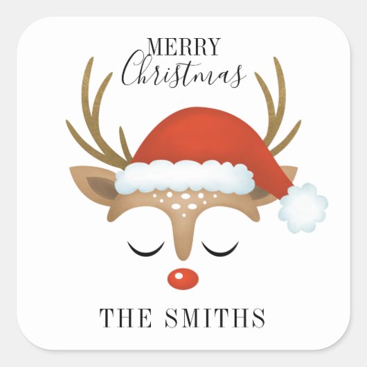 Sticker Carré Joyeux renne de Noël (Devant)