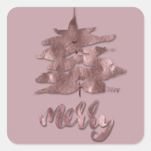Sticker Carré Joyeux Rose Gold Mauve Christmas Tree Metallic Cop