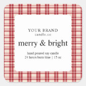 Sticker Carré Joyeux rouge et blanc et bougie brillante (Devant)