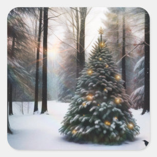 Sticker Carré Joyeux sapin de Noël