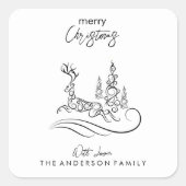 Sticker Carré Joyeux sapin de Noël et renne (Devant)