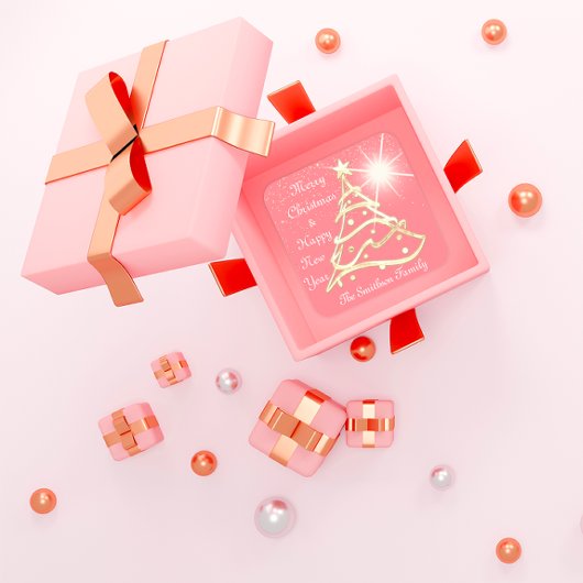 Sticker Carré Joyeux sapin de Noël Joyeux Nouvel An Poudre d'or