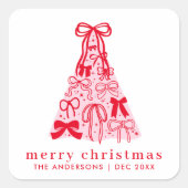 Sticker Carré Joyeux sapin rose de Noël (Devant)