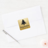 Sticker Carré Joyeux script de Noël | Arbre Faux Gold Foil (Enveloppe)