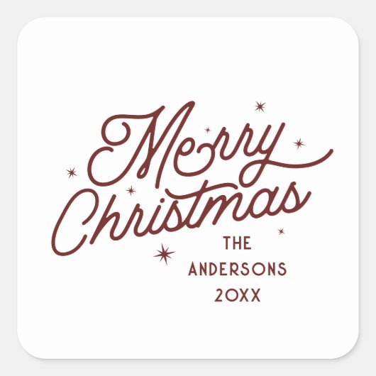 Sticker Carré Joyeux script de Noël rétro moderne | Monogram Onl (Devant)