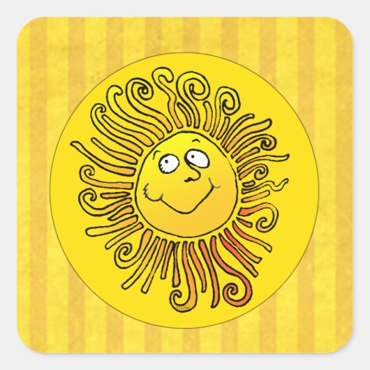 Sticker Carré Joyeux Soleil Jaune souriant (Devant)