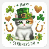 Sticker Carré Joyeux St. Patrick's Day Kitten (Devant)