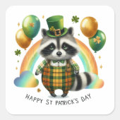 Sticker Carré Joyeux St. Patrick's Day Raccoon (Devant)