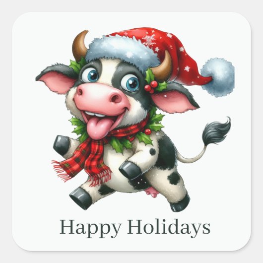 Sticker Carré Joyeux Vacances amateurs de vache (Devant)