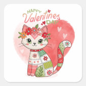 Sticker Carré Joyeux Valentines Chat (Devant)