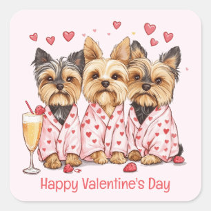 Sticker Carré Joyeux Valentines Day Chiens de Yorkie
