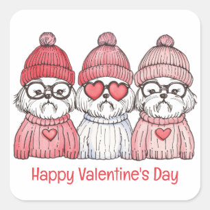Sticker Carré Joyeux Valentines Day Chih Tzu Chiens
