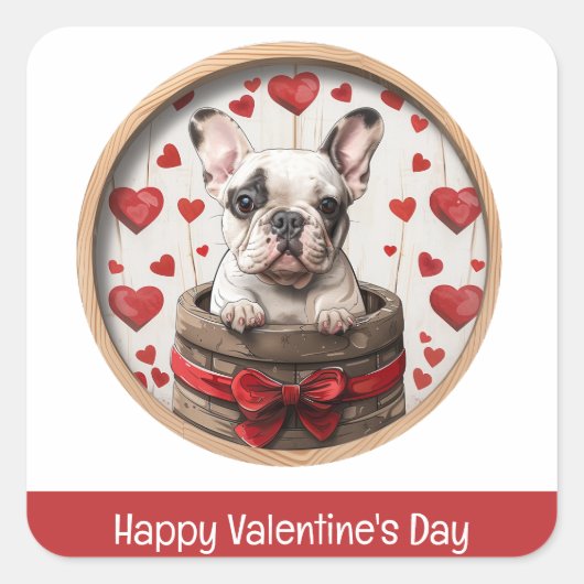 Sticker Carré Joyeux Valentines Day French Bulldog (Devant)